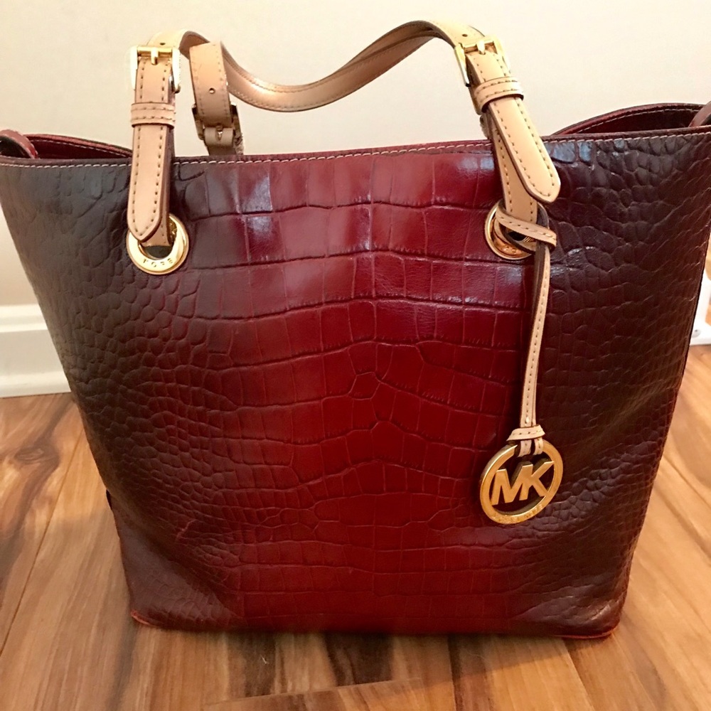 Michael Kors Embossed Snakeskin Red Tote Bag